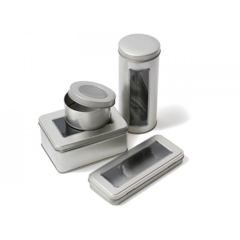 Weißblechdose silber, mit Folienfenster