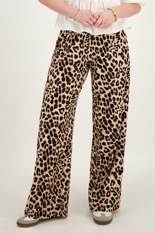 Beige panterprint broek wide leg