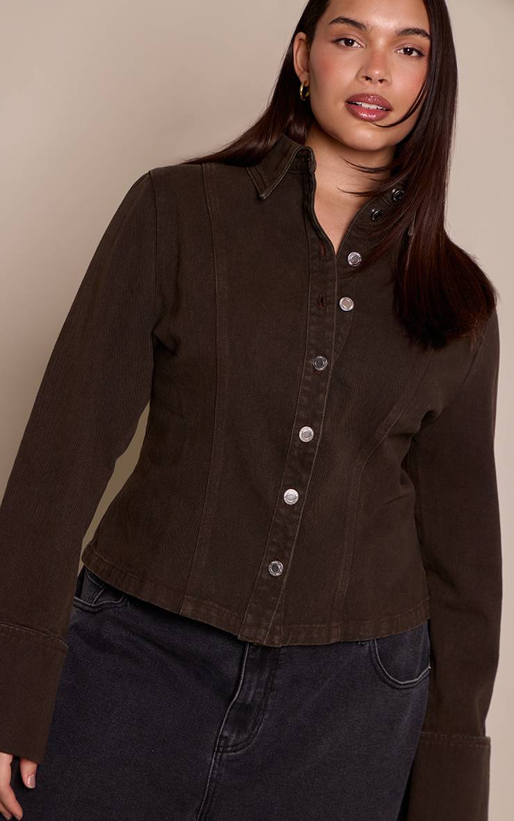 Chocolat Chemise En Denim Cintrée Vintage Grande Taille
