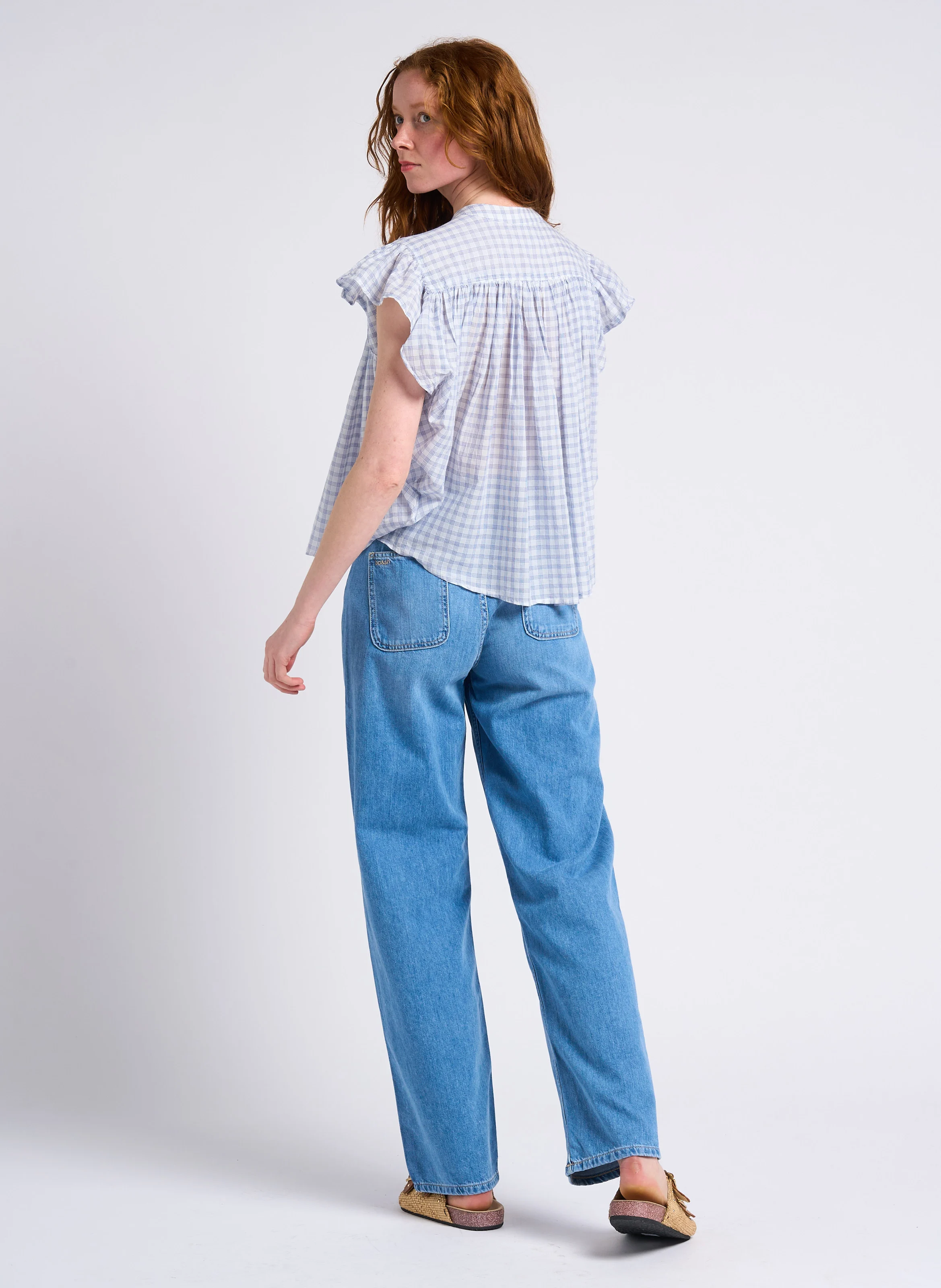 MIMA - Pantalon large taille haute en coton | Bleu