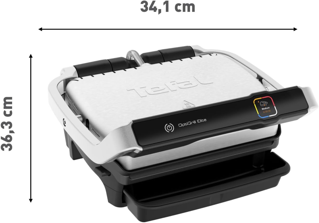 Tefal OptiGrill Elite Kontaktgrill, 12 Programme, Digitales Display mit Garstufenanzeige, Abnehmbare Platten, Elektrogrill, Edelstahl, GC750D16
