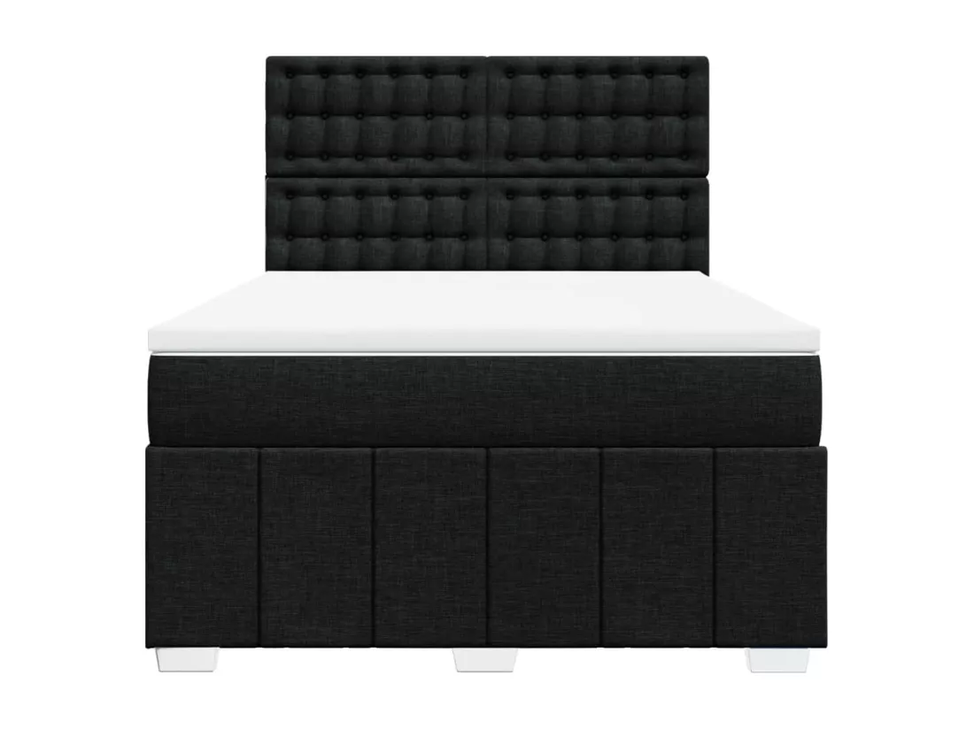 Sommier à lattes de lit avec matelas Noir 140x190 cm Tissu
