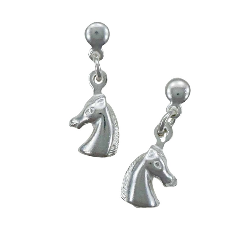 Boucles d'oreilles têtes de cheval pendantes - Argent massif