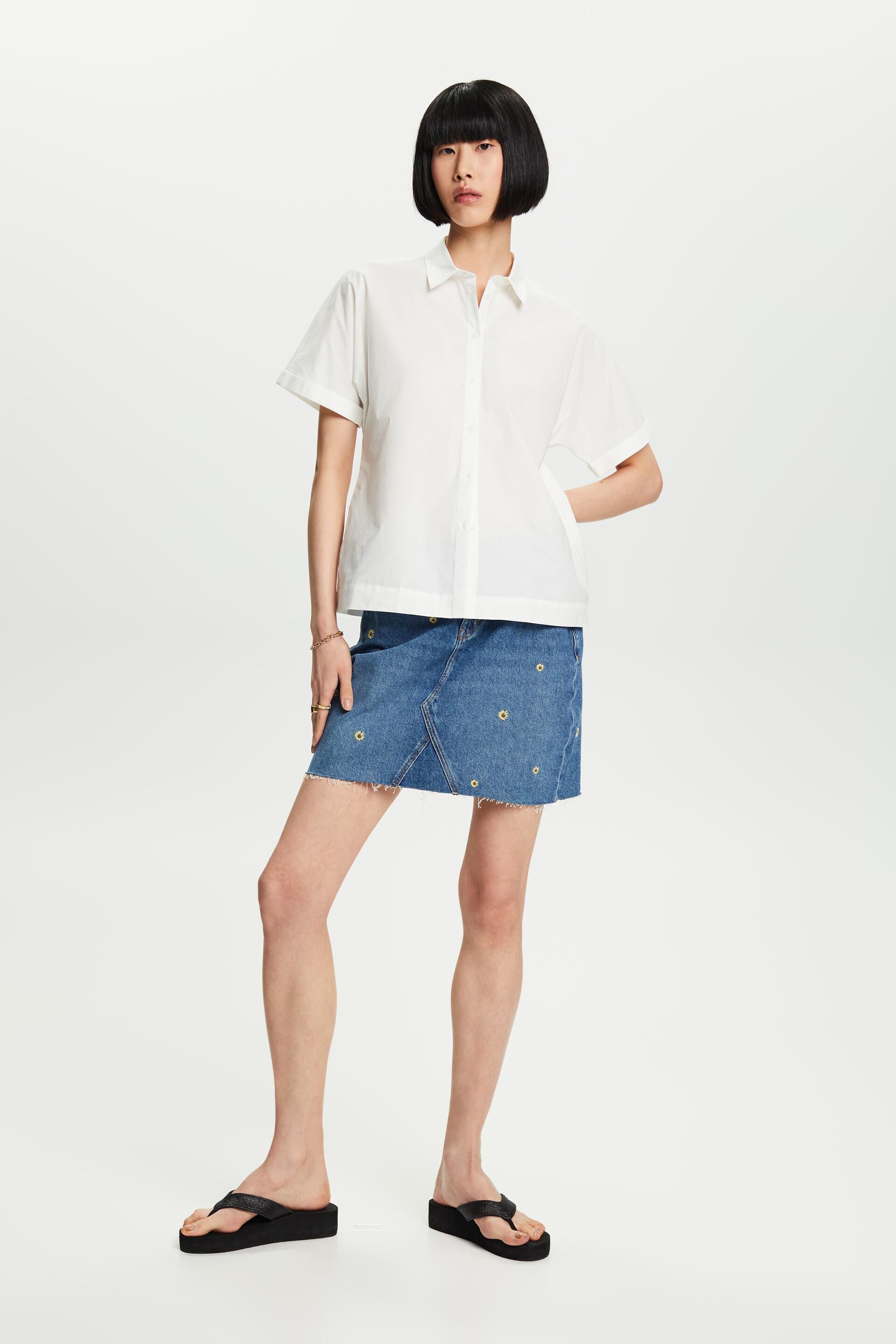 Chemise à manches courtes en popeline de coton