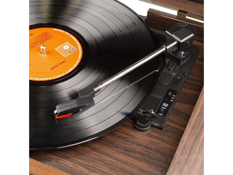 Fenton Plattenspieler Memphis Vintage Dunkelbraun Retro Plattenspieler mit Radio, Bluetooth, Media-Player und Umwandlungsmöglichkeit für Schallplatten und Kassetten