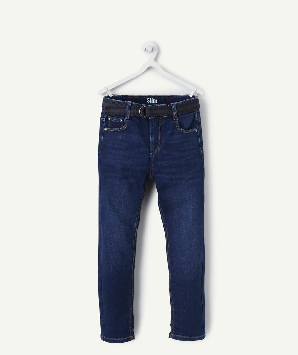 PANTALON SLIM GARÇON EN DENIM BRUT ULTRA-RÉSISTANT AVEC CEINTURE