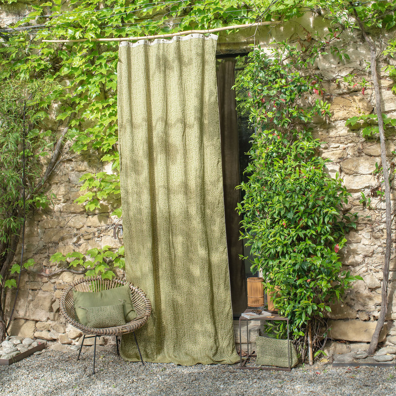 En Fil d'Indienne Rideau Lierre olive - 140x300 cm