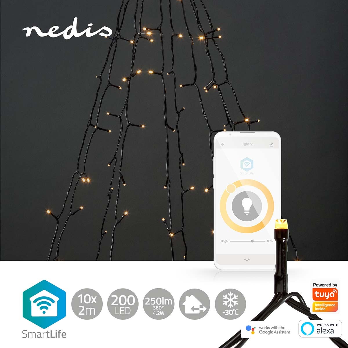 Nedis SmartLife Decoratieve LED iOS/Android 10x2 meter 200 LED's warm wit