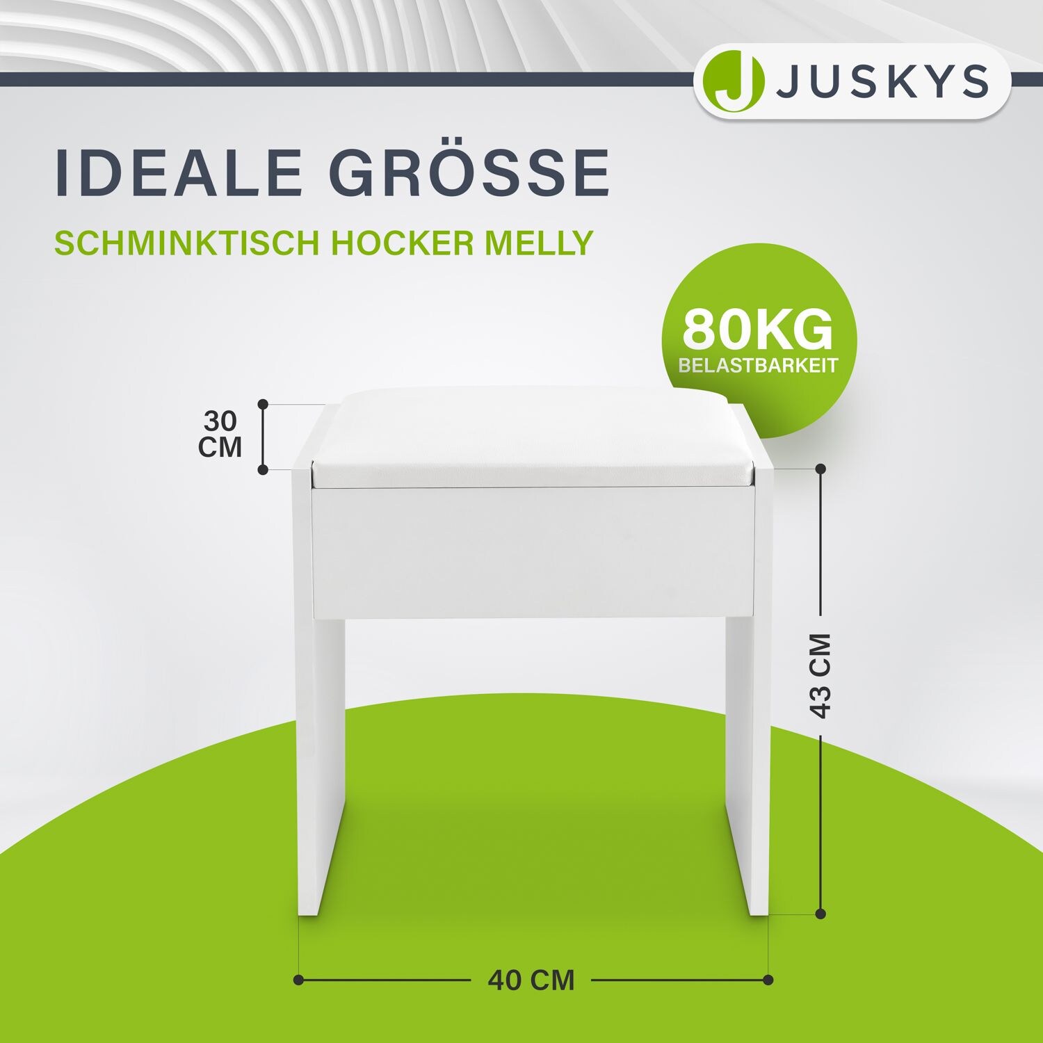 Juskys Schminktisch Hocker Melly aus Holz mit gepolstertem Kissen & Bezug aus Kunstleder in Weiß