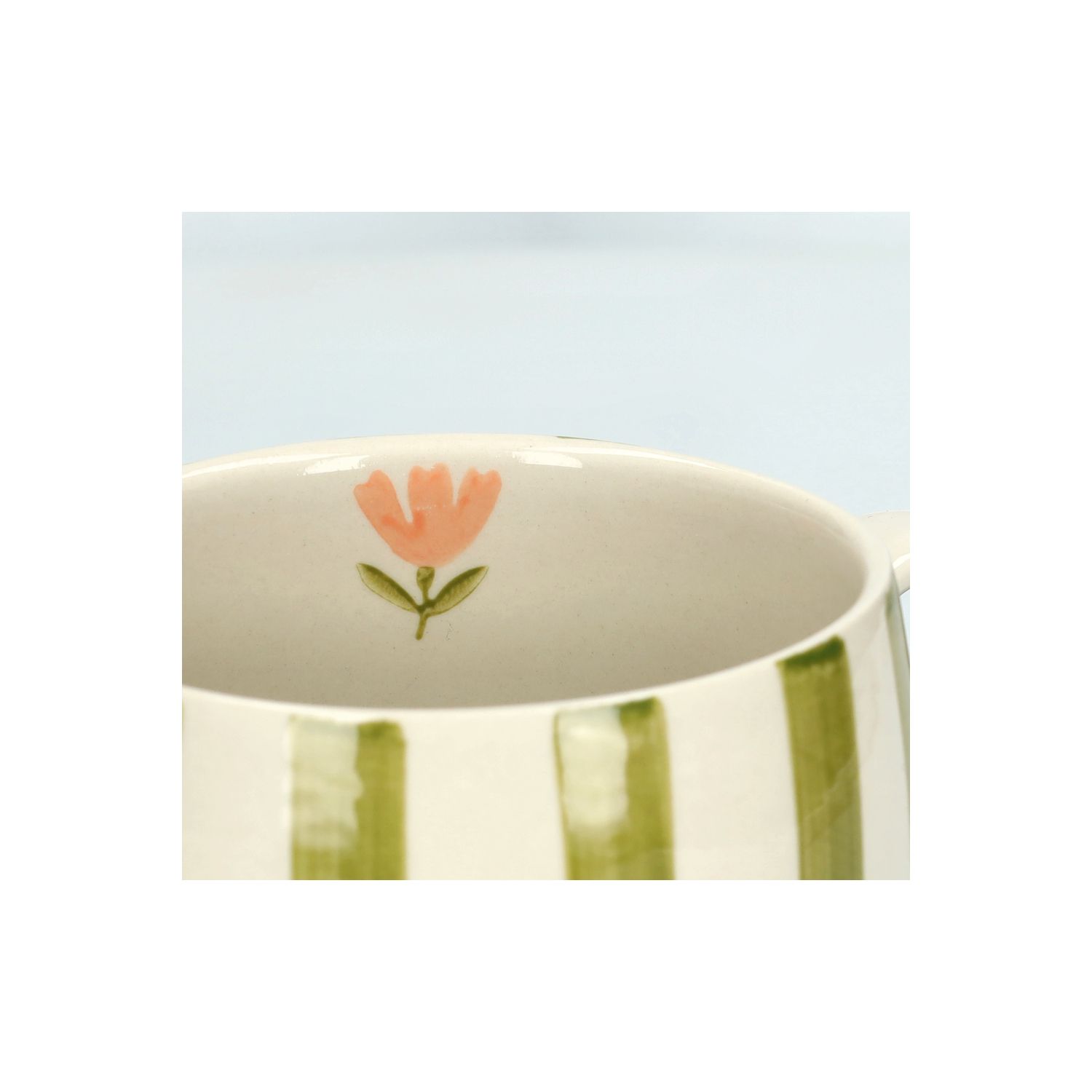 Theemok, steengoed, groen gestreept, Ø 9,5 cm