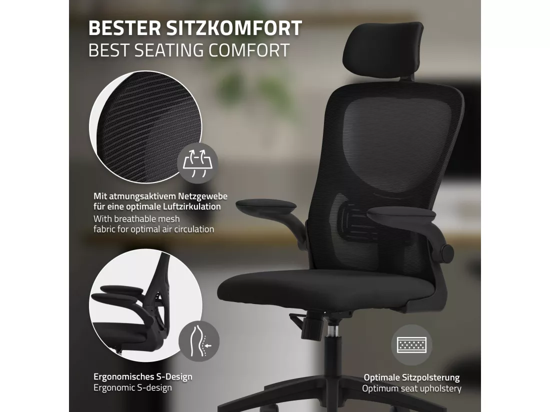 Chaise de bureau gaming ergonomique noir pivotant en maille appui-tête réglable