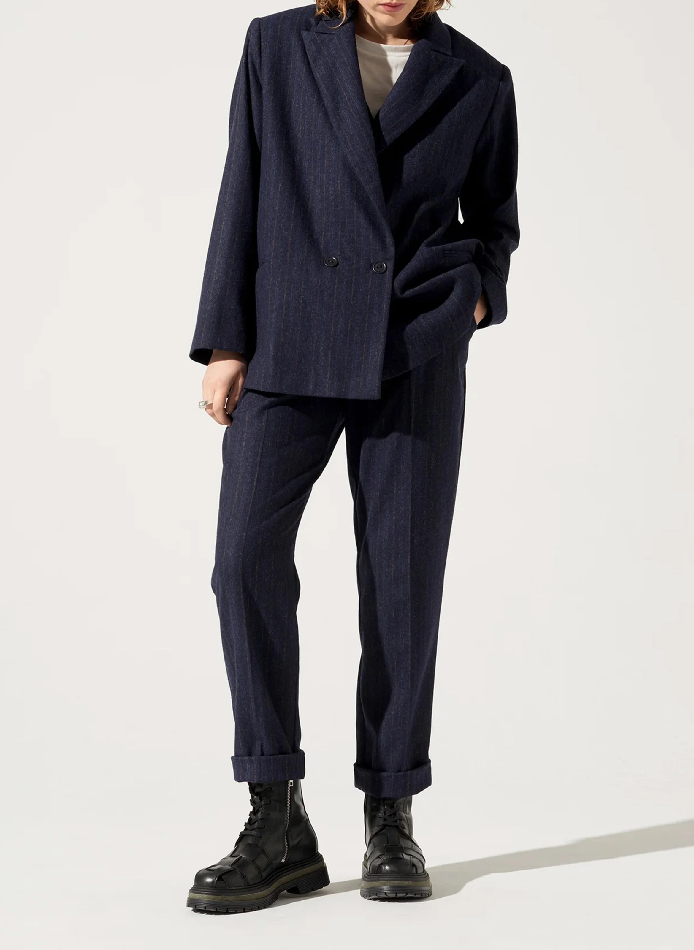 Veste tailleur oversize en laine mélangée | Bleu