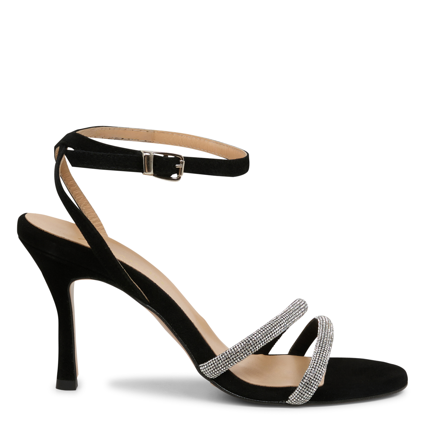 REINE - Sandales à talons en cuir velours | Noir