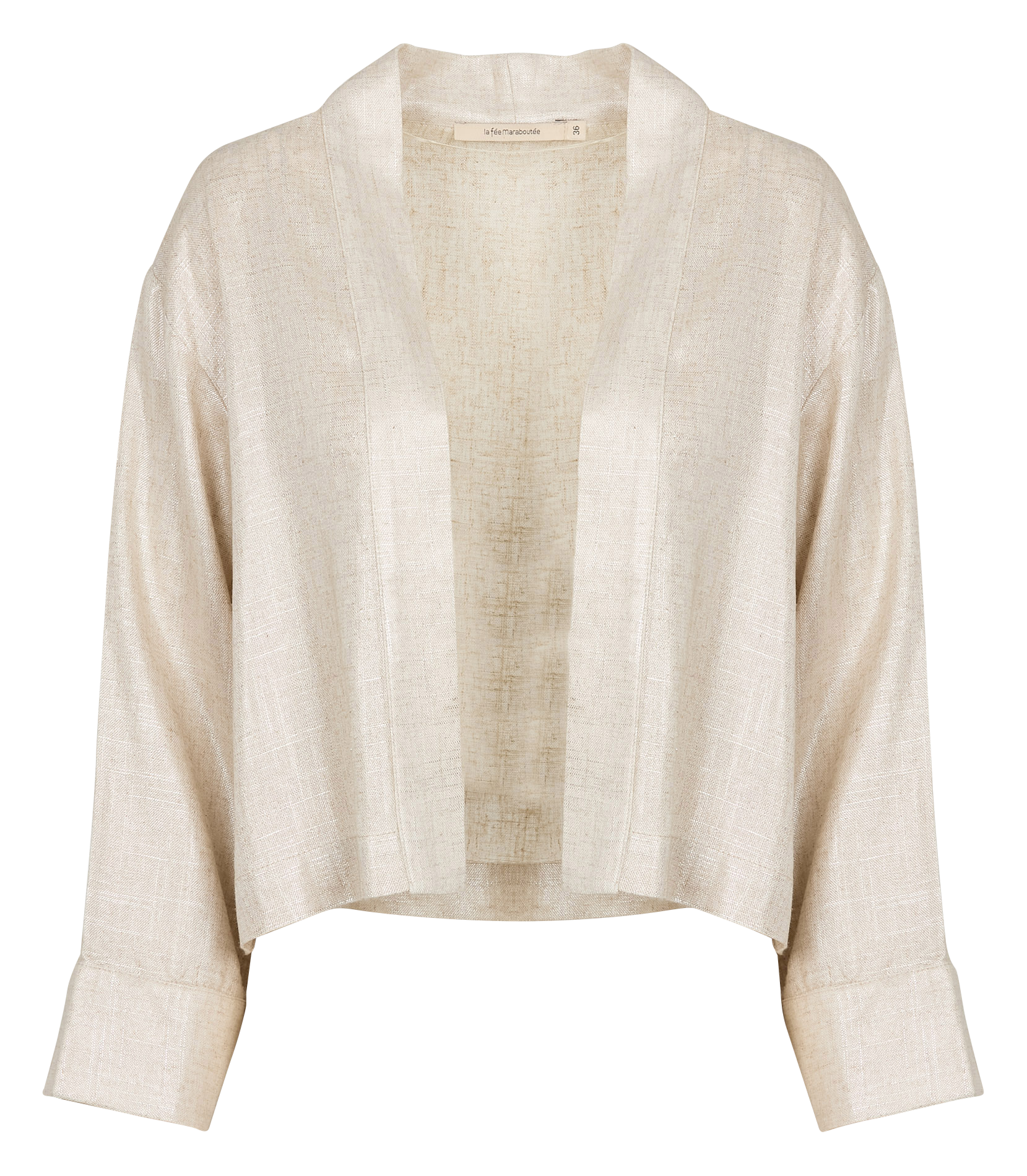Gilet ouvert à fils métallisés en lin | Beige