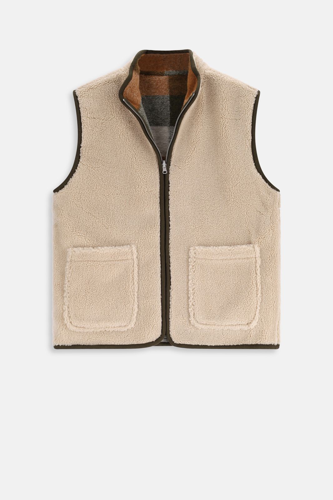 Groen geblokte reversible teddy bodywarmer