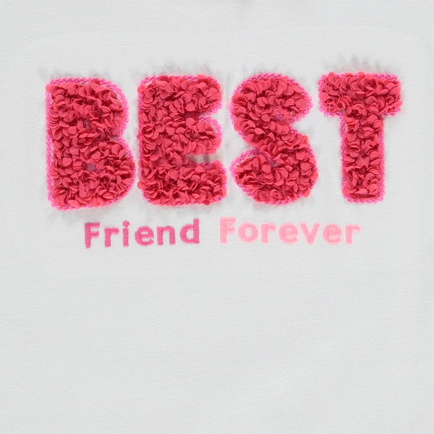 T-shirt manches courtes avec broderie et pétales 3D pour fille - Blanc