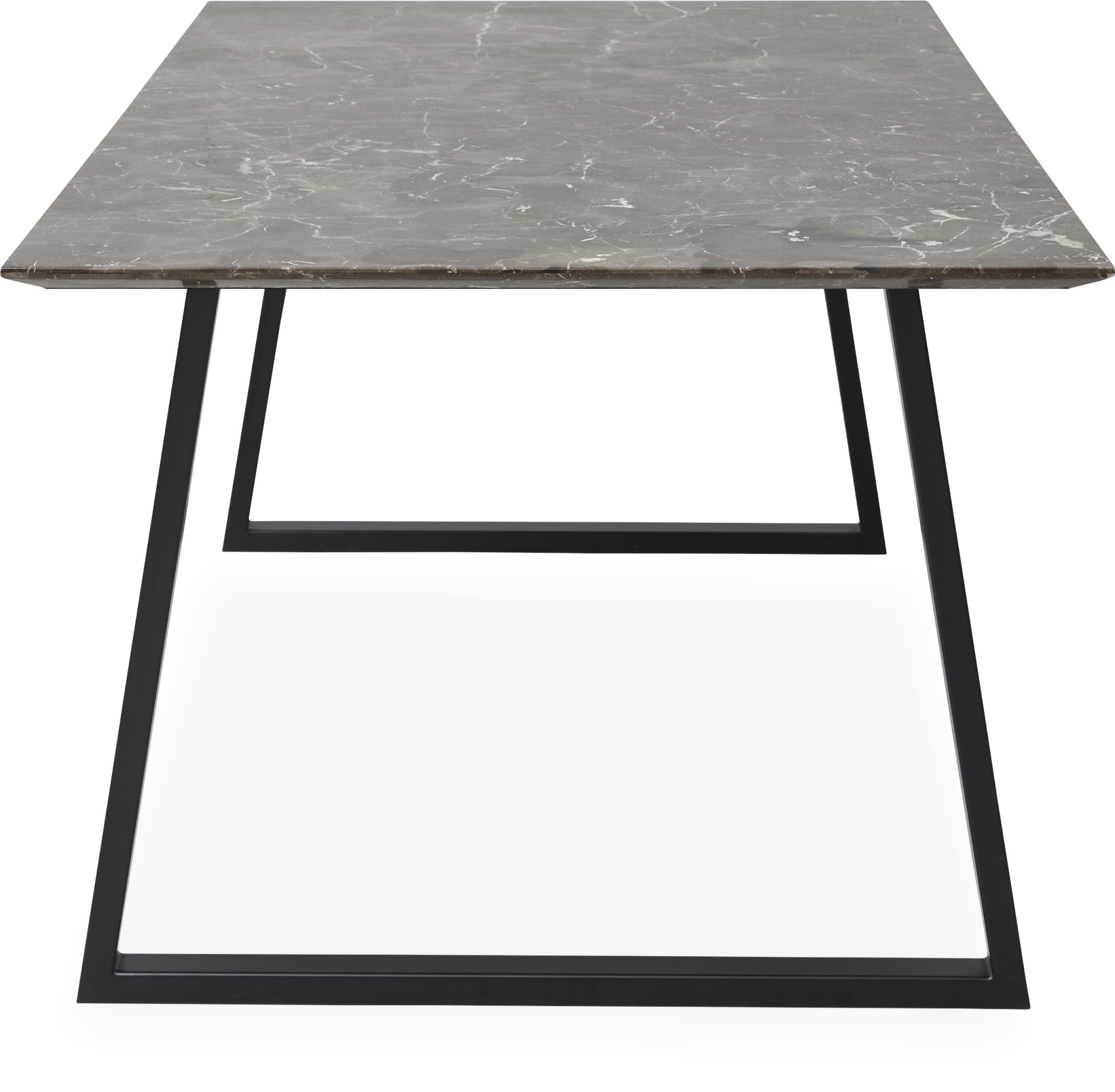 Amy Spisebord 220 x 94 x 74 cm, plade i brun marmor   trapezben i sort metal
