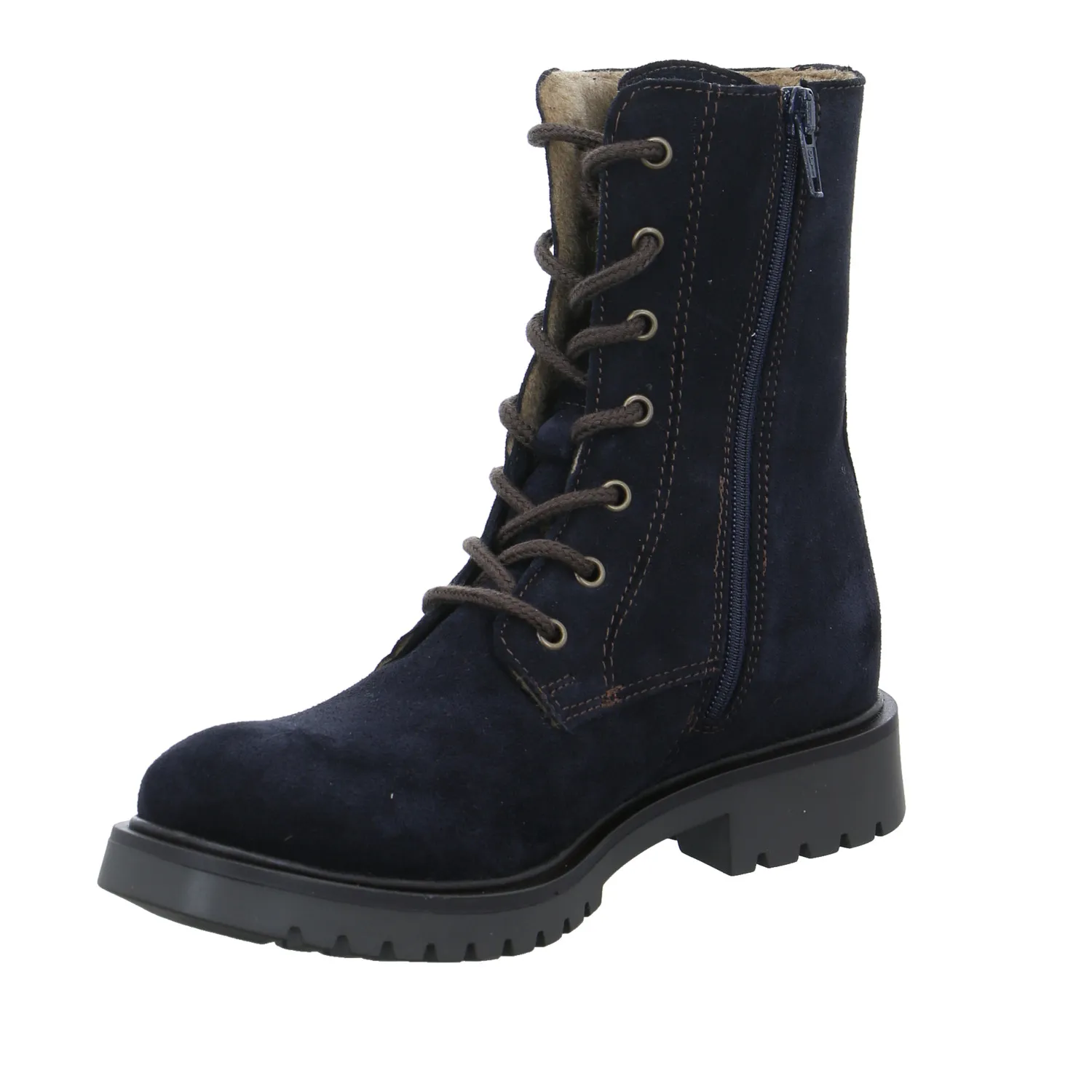 SCHUHENGEL Mädchen-Winter-Bottine Dunkelblau Leder  Schnür-Boot