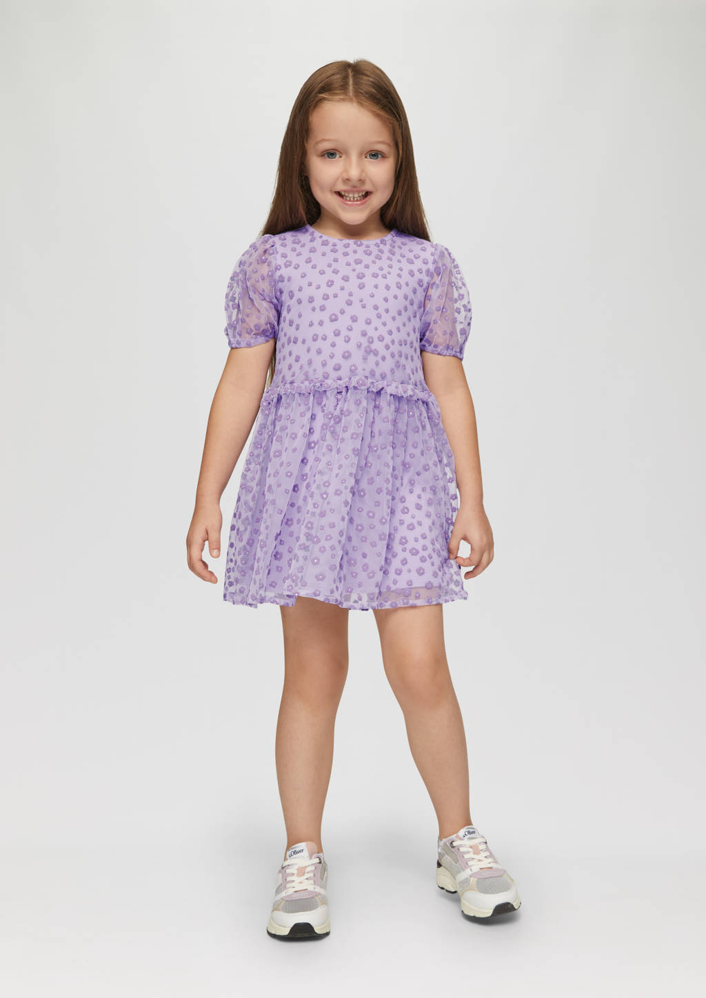 s.Oliver jurk met all over print en ruches lila