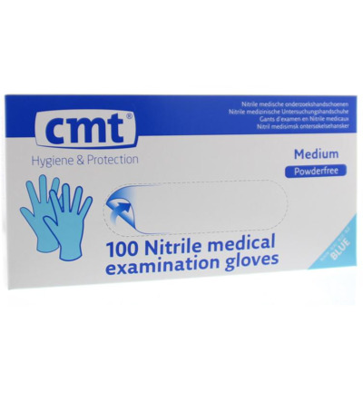 CMT Onderzoekshandschoen Nitriel Blauw Poedervrij Maat Medium (100 stuks)