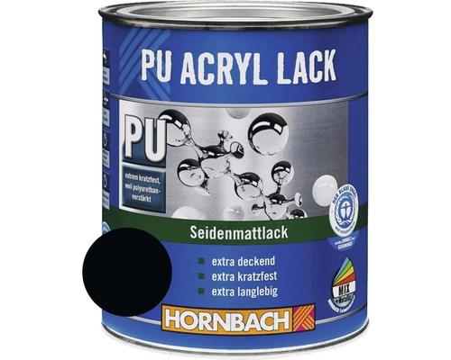 HORNBACH Kleurverf PU Acryllak zijdeglans RAL 9005 gitzwart 750 ml