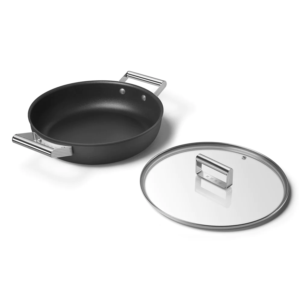 Sauteuse aluminium antiadhésive 28 cm noir mat avec couvercle en verre