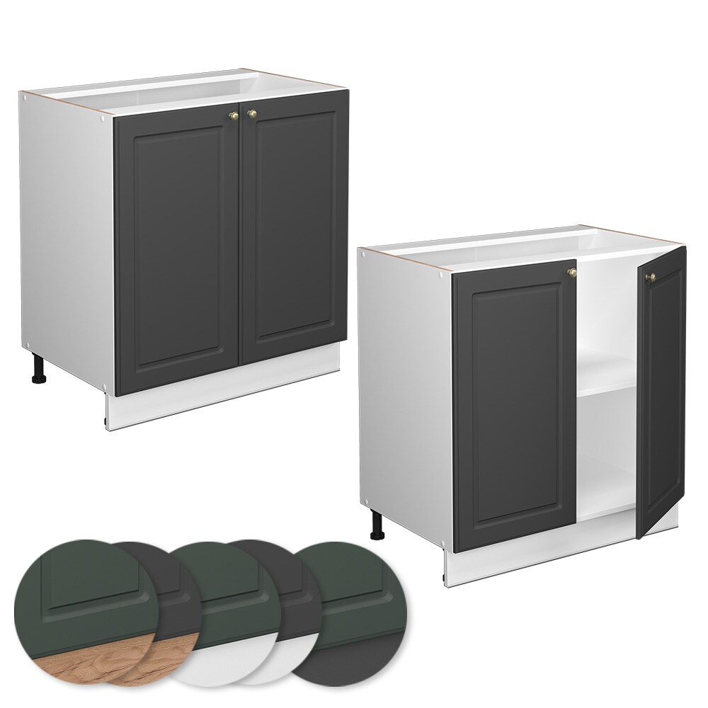 Vicco Unterschrank Küchenschrank Küchenmöbel Fame-Line Weiß Anthrazit-Gold Landhaus 80 cm Küche Einbauküche Drehtür Einlegeboden Blende Küchenzeile