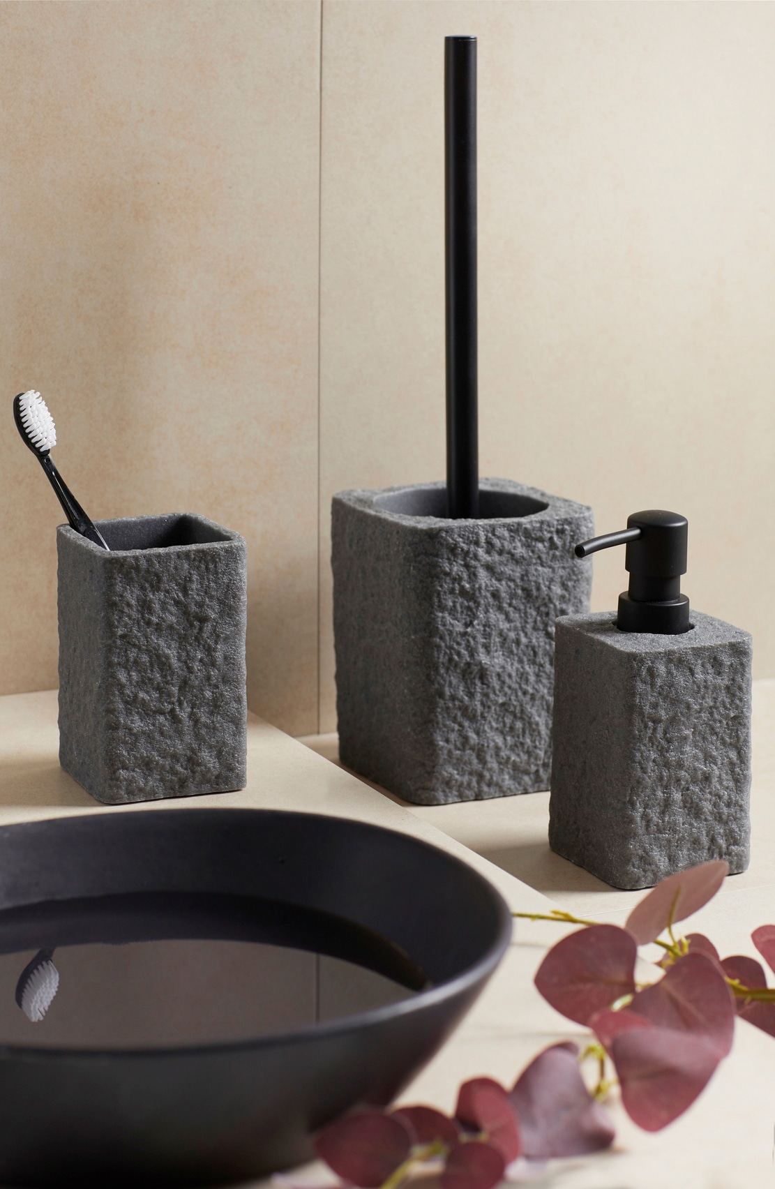 WENKO WC-Garnitur »Villata Grau« 1 Stk. aus Polyresin (Kunststein)