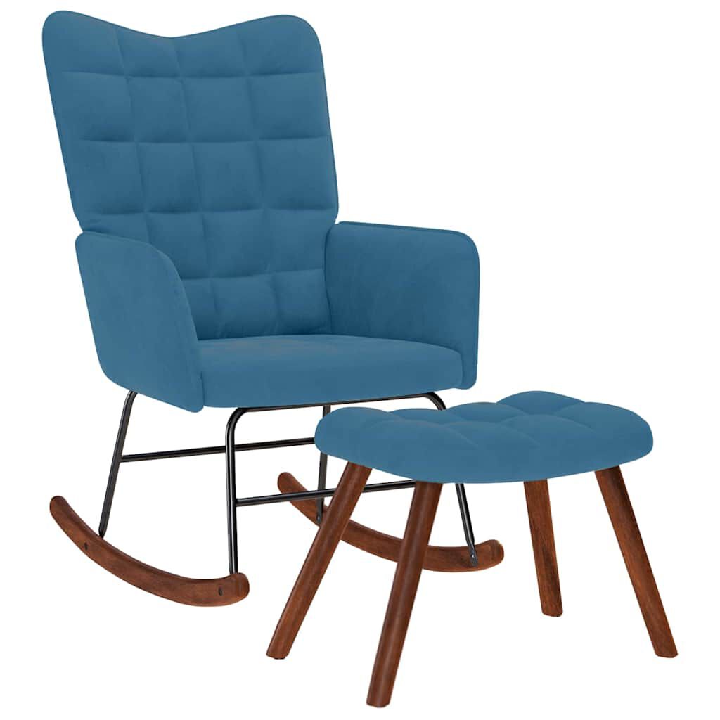 vidaXL Schommelstoel met krukje blauw fluweel