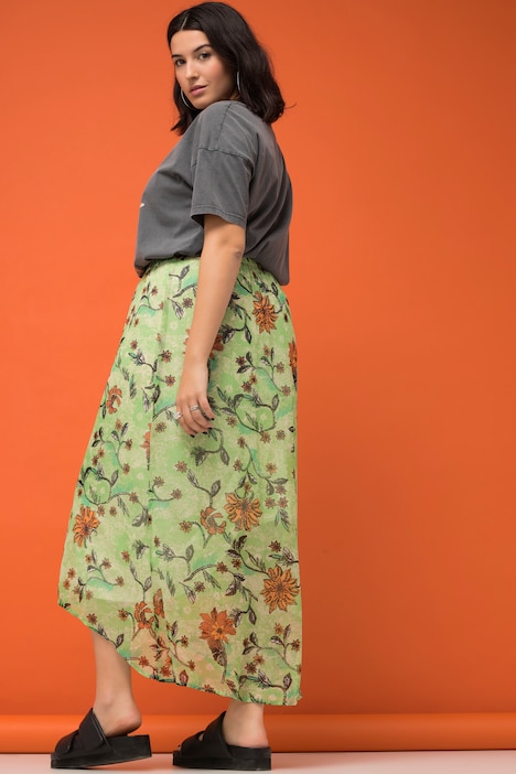 Midirock, A-Line, Chiffon, Flowerprint, Elastikbund