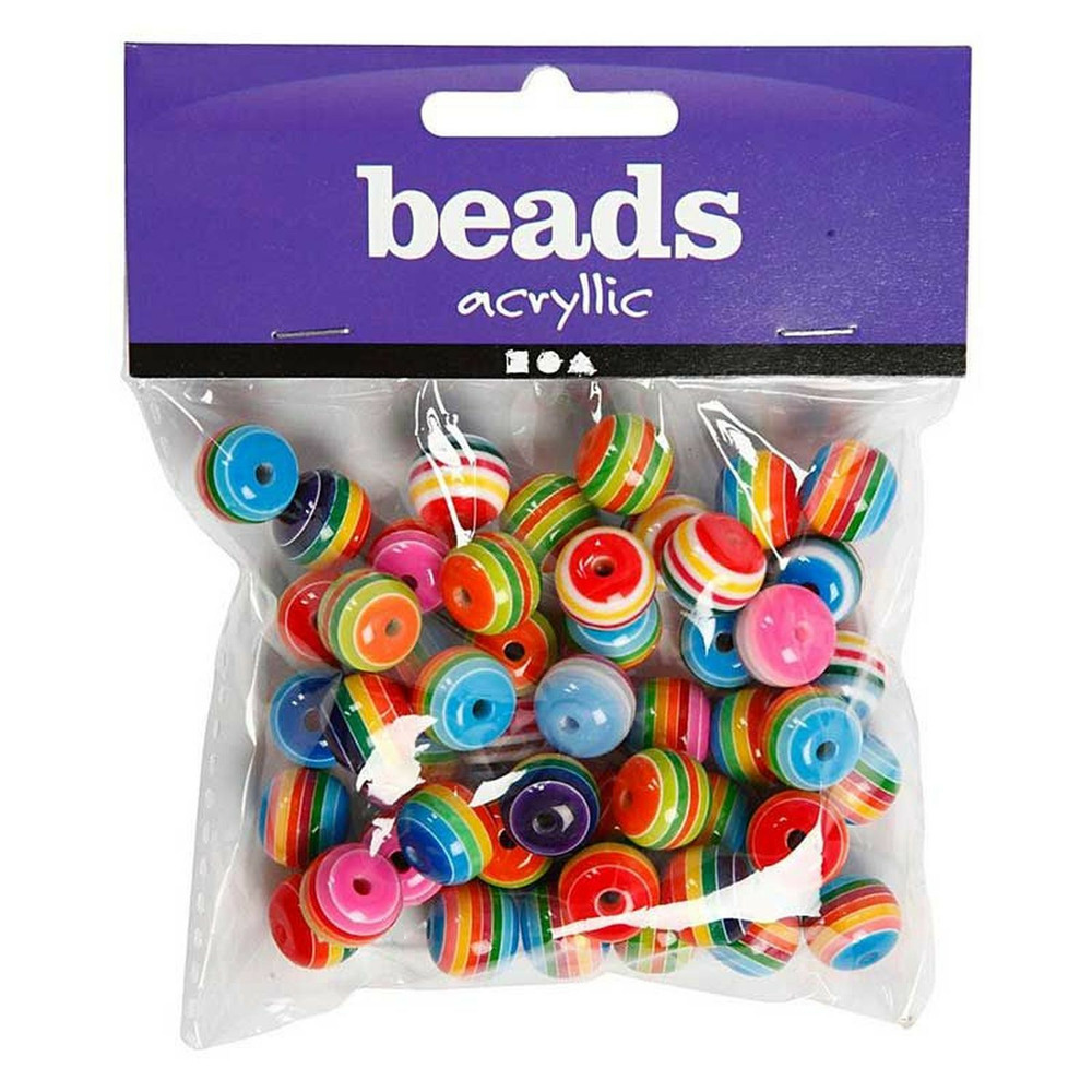 100 perles en résine rayées ø 12 mm - multicolore