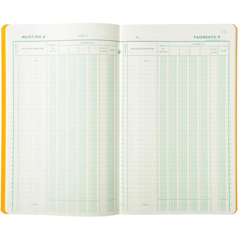 Piqûre 32x19,5cm Journal de caisse ou banque 5 débits - 5 crédits 31 lignes 80 pages