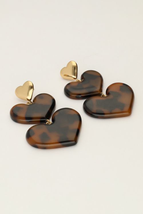 Statement oorhangers met panterprint hartjes