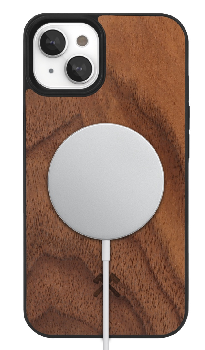 iPhone 14 / iPhone 13 MagSafe EcoBump Classic Echt Holz Hülle Walnuss FSC Zertifiziert (ECO662) - Dunkelbraun
