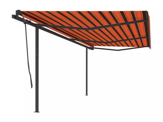 Auvent manuel rétractable avec poteaux 6x3,5 m Orange et marron