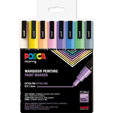 Posca PC3M tuscher 8-pak - pastelfarver