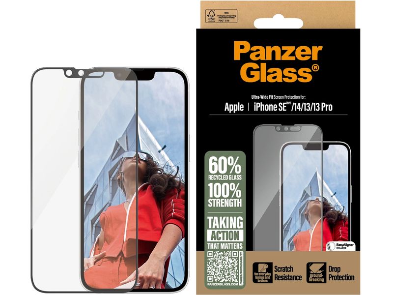 Panzerglass Displayschutz Ultra Wide Fit iPhone 16e/13/13Pr Display-Schutzfolie für das Apple iPhone 16e/13/13Pro/14