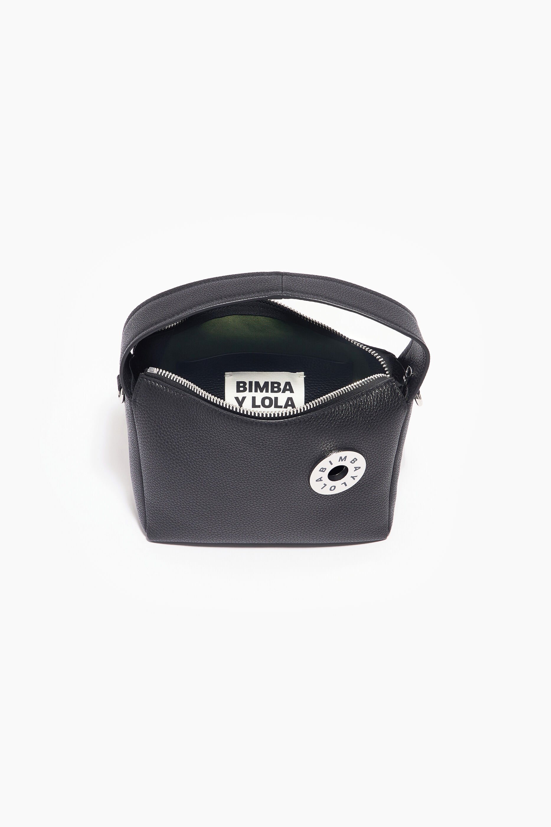 Bolsa hobo pequena de couro preto