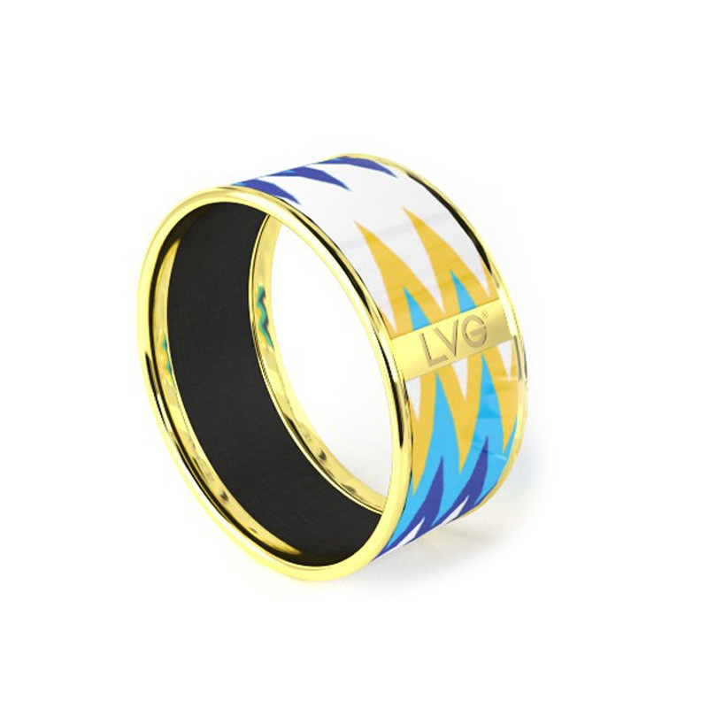 Legend Vogue - Bracelet Bangle Or Jaune Tribal Totem Blanc Bleu Jaune