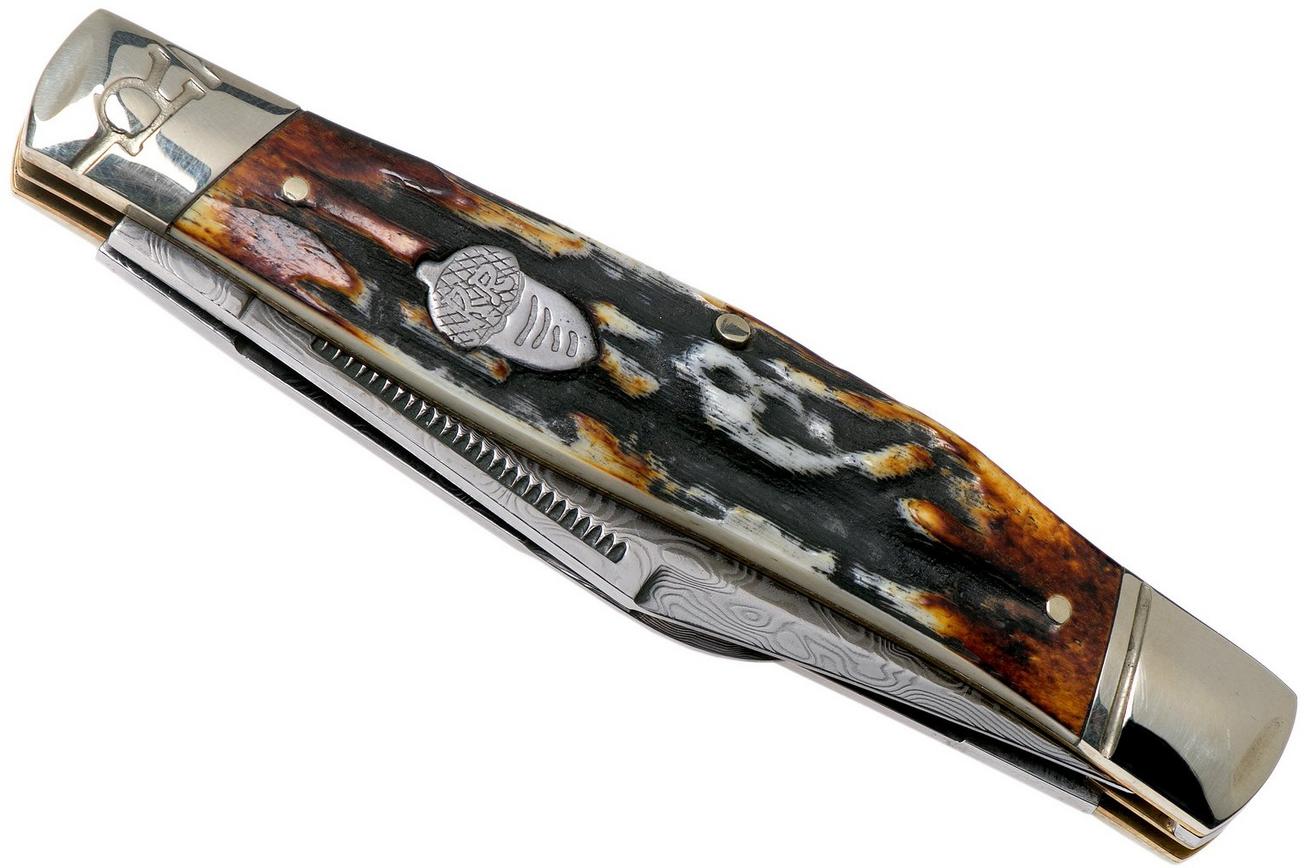 Rough Ryder Stockman Cinnamon Stag RR2160 Damascus slipjoint zakmes
