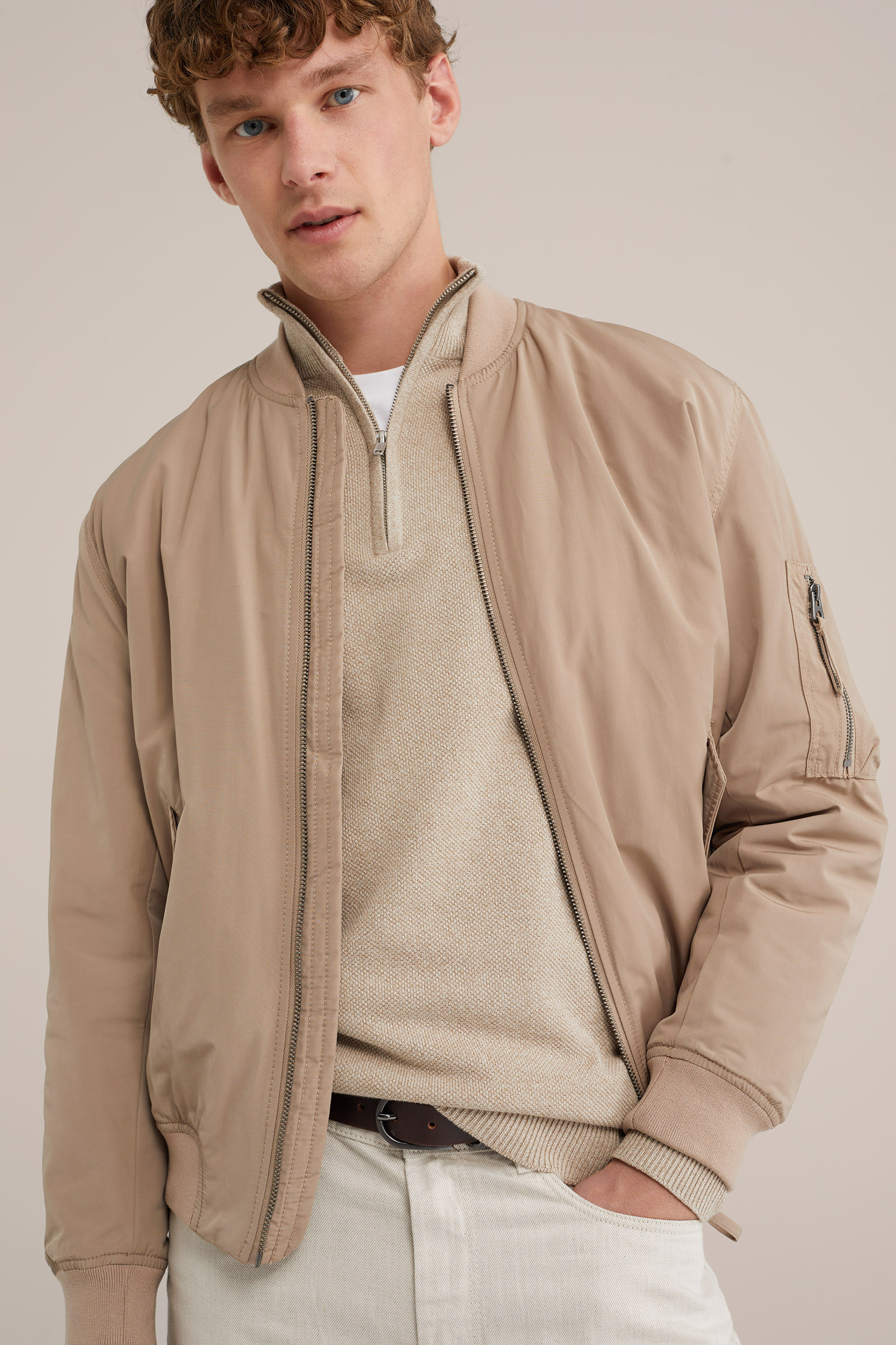 trui met rits WE Fashion Beige