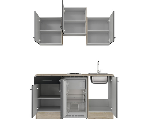 Flex Well enkele keuken met apparatuur Capri 150 cm zwart mat gedemonteerde variant omkeerbaar 00012519