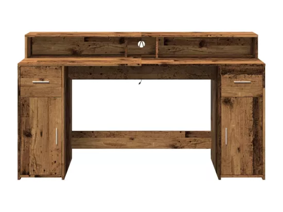 Bureau avec lumières LED vieux bois bois d'ingénierie