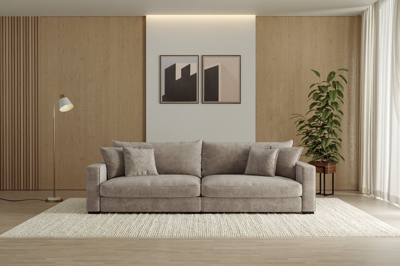Rossi 4-seter sofa Tekstil Genesis 4 Beige, arm B med sorte ben. Std. Komfort.