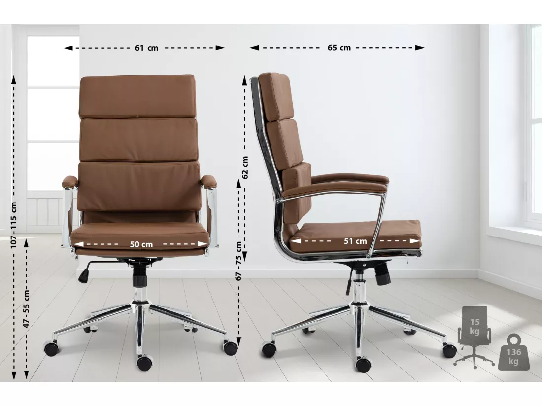 Chaise de bureau - Similicuir & Métal chromé - Marron clair - Cleveland