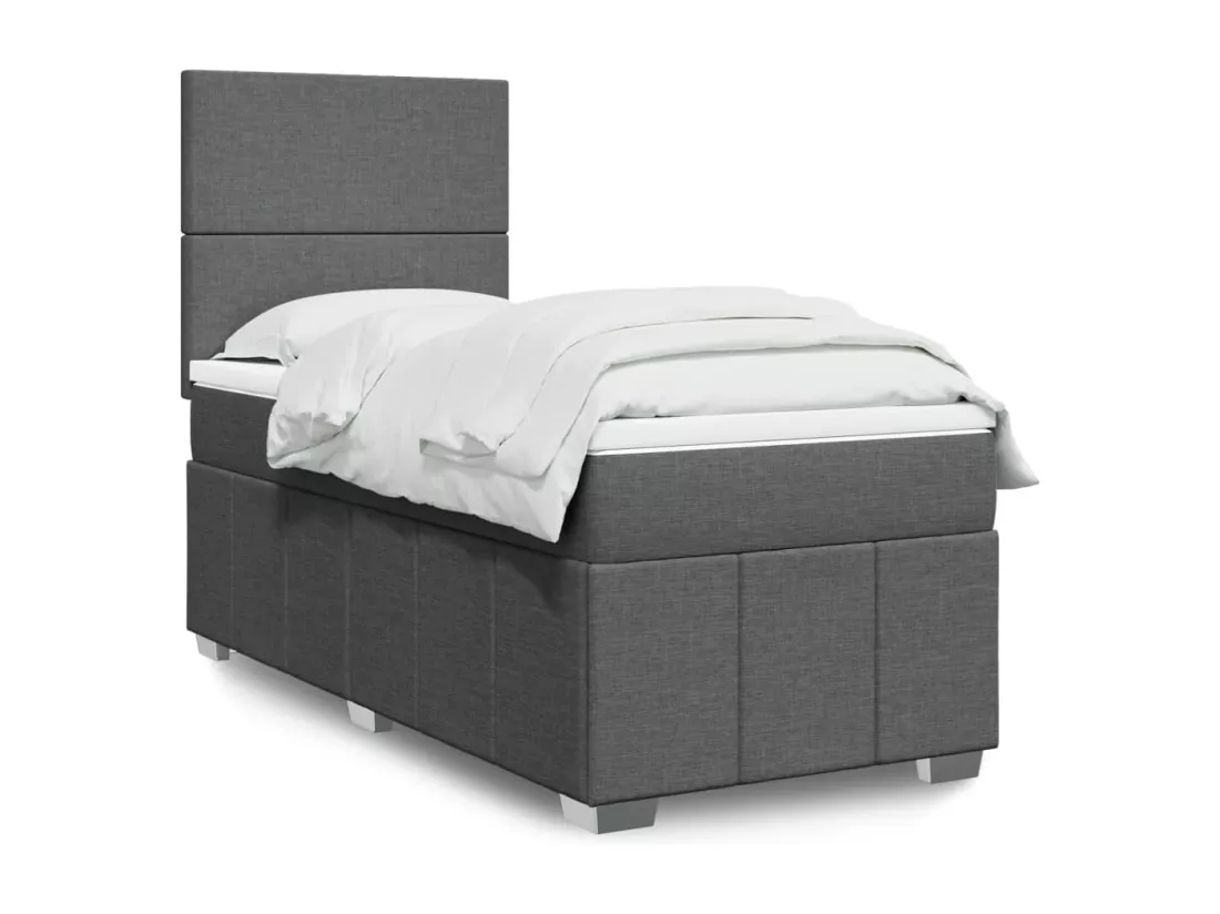Sommier à lattes de lit et matelas Gris foncé 90x190 cm Tissu