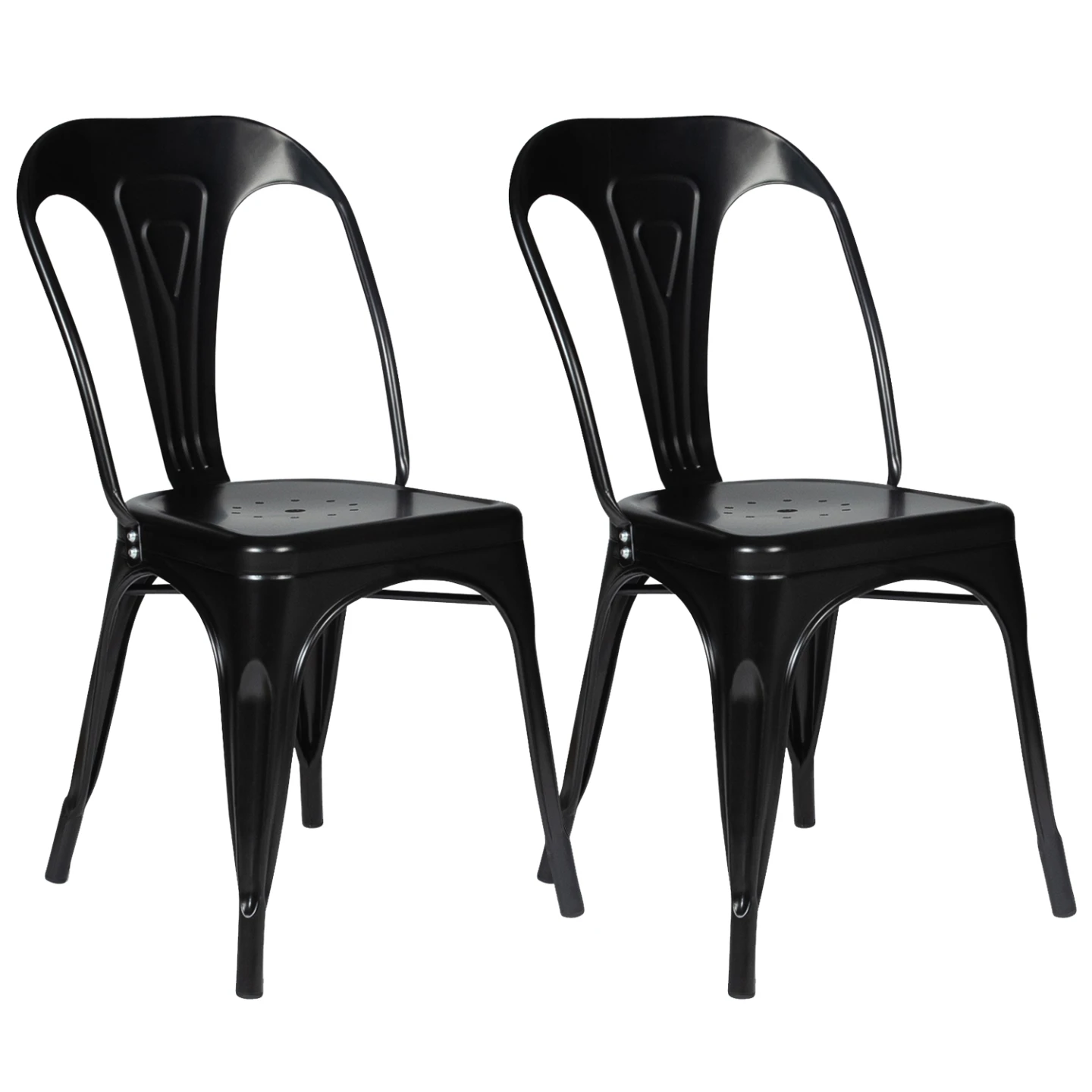 Lot de 2 chaises LENY métal noir mat empilable aspect brut factory