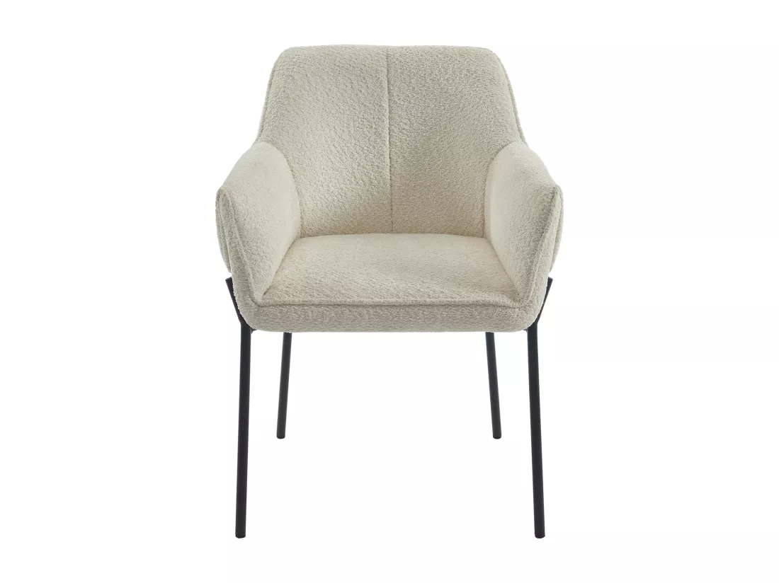 Lot de 2 chaises avec accoudoirs en tissu bouclette et métal noir - Crème - AKETI de Pascal Morabito