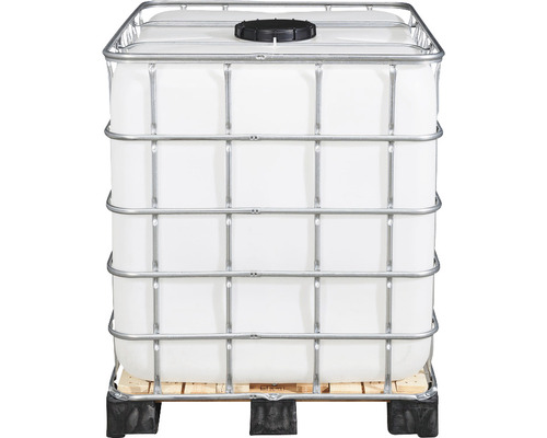IBC-container op houten composiet pallet, inhoud 1000 l, met vulopening DN 225 en uitlaatopening DN 50.