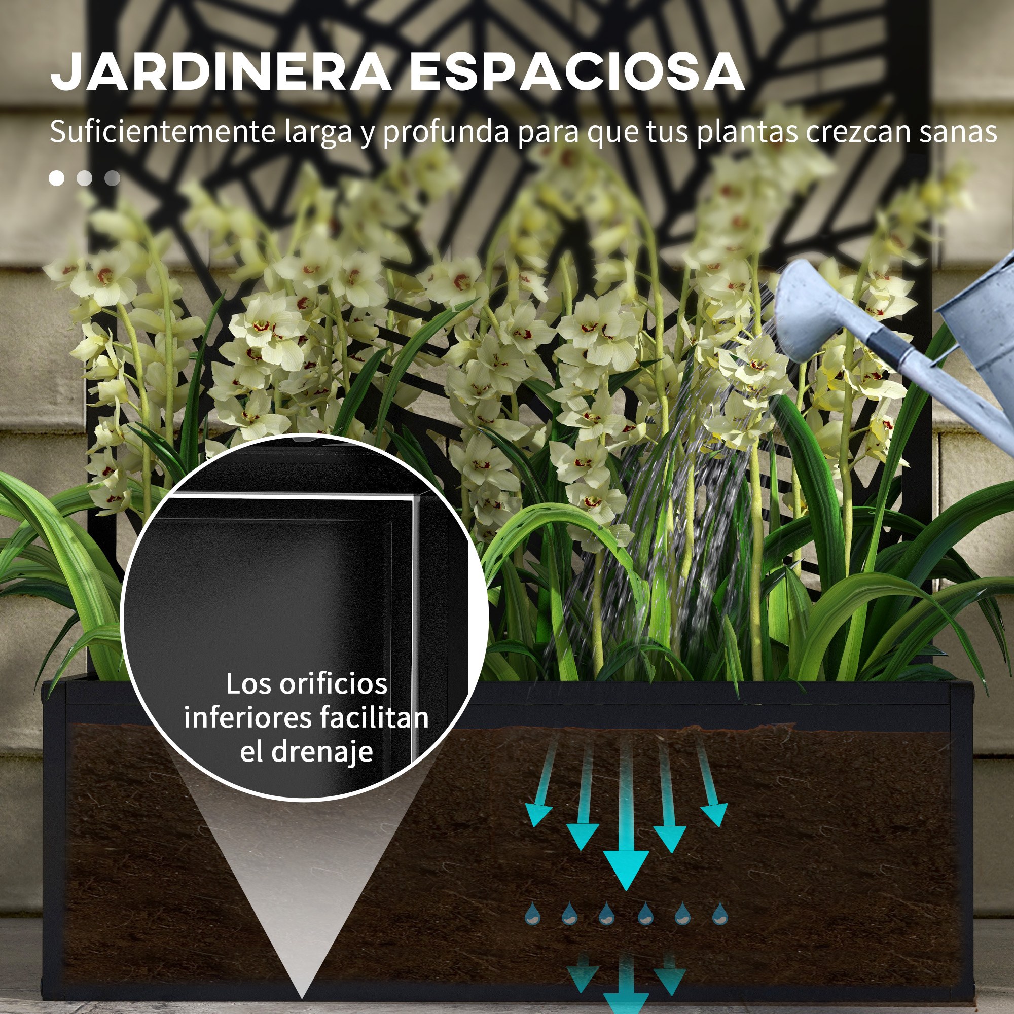 Vaso de metal Outsunny com tela, para parede ou chão, ideal para cultivo de plantas e flores, ou para decorar terraços, jardins e residências. Dimensões: 61 x 23 x 113 cm. Cor: Preto.